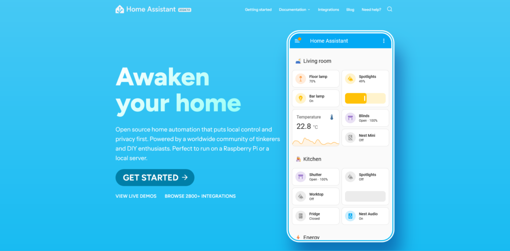 Home Assistant home page screenshot