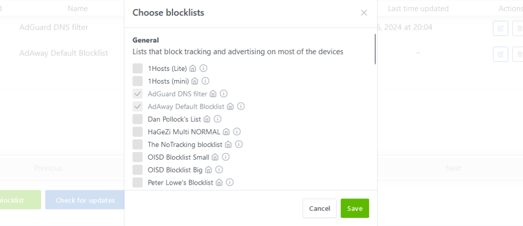 A list of blocklists available to install with one-click on AGH WebUI