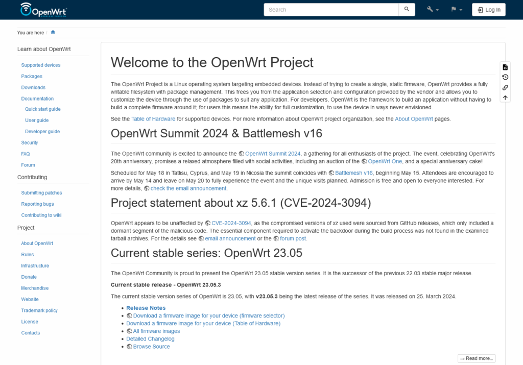 Screenshot of the OpenWrt website