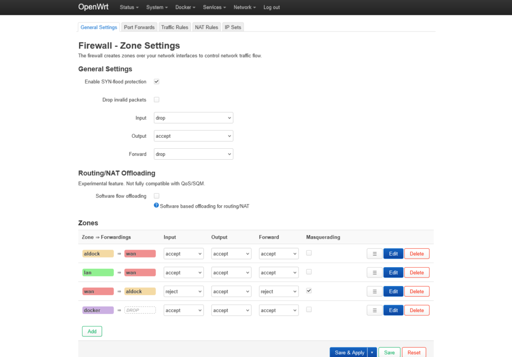 LuCI screenshot, firewall configuration